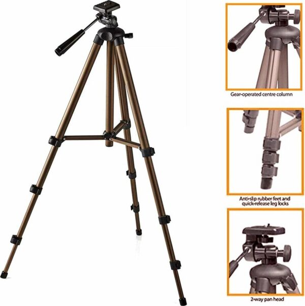 TronicXL 360° Tripod 21 camerastatief statief DSLR aluminium 130 cm voor camera universeel, geschikt voor AgfaPhoto Selecta 16 Precisa 1430 Sensor 500D