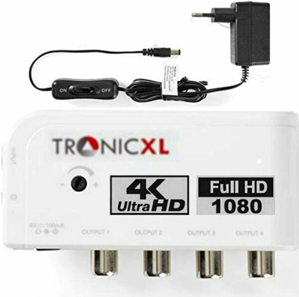 TronicXL antenneversterker voor kabel Vier apparaten versterker adapter/ DVBT DVBT2 DVB-T DVBC DVB-C versterker Amplifier TV Cable DVB-T2 signaalversterking