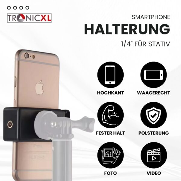 TronicXL Universele smartphone-houder. Statief Adapter-bevestiging, geschikt voor Smartphone Apple iPhone, Samsung, Sony, LG, Huawei en Cubot ZTE - Afbeelding 8