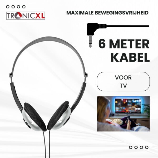 TronicXL TV hoofdtelefoon 6m lange kabel hoofdband geschikt voor TV Samsung LG Sony Toshiba DYON JVC Philips Apple iPad iMac computer etc. - stereo - jack - plug - Afbeelding 5