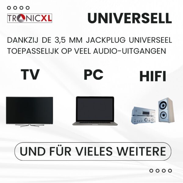 TronicXL TV hoofdtelefoon 6m lange kabel hoofdband geschikt voor TV Samsung LG Sony Toshiba DYON JVC Philips Apple iPad iMac computer etc. - stereo - jack - plug - Afbeelding 3