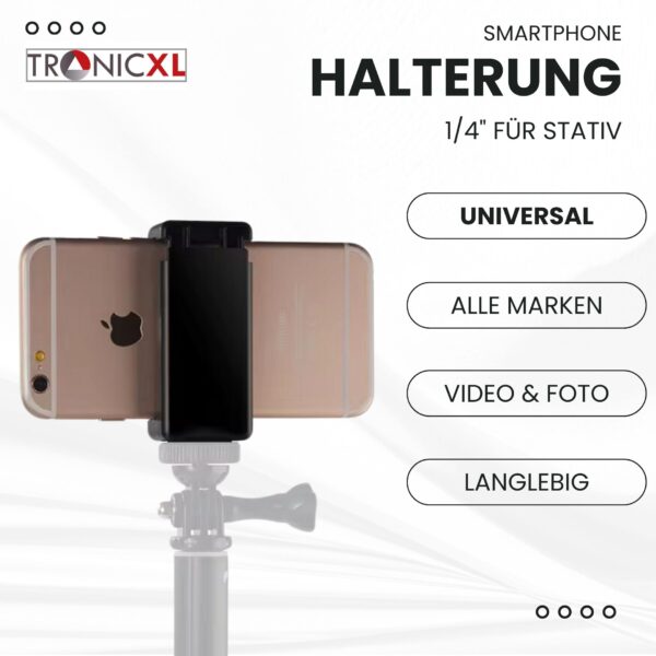 TronicXL Universele smartphone-houder. Statief Adapter-bevestiging, geschikt voor Smartphone Apple iPhone, Samsung, Sony, LG, Huawei en Cubot ZTE - Afbeelding 6