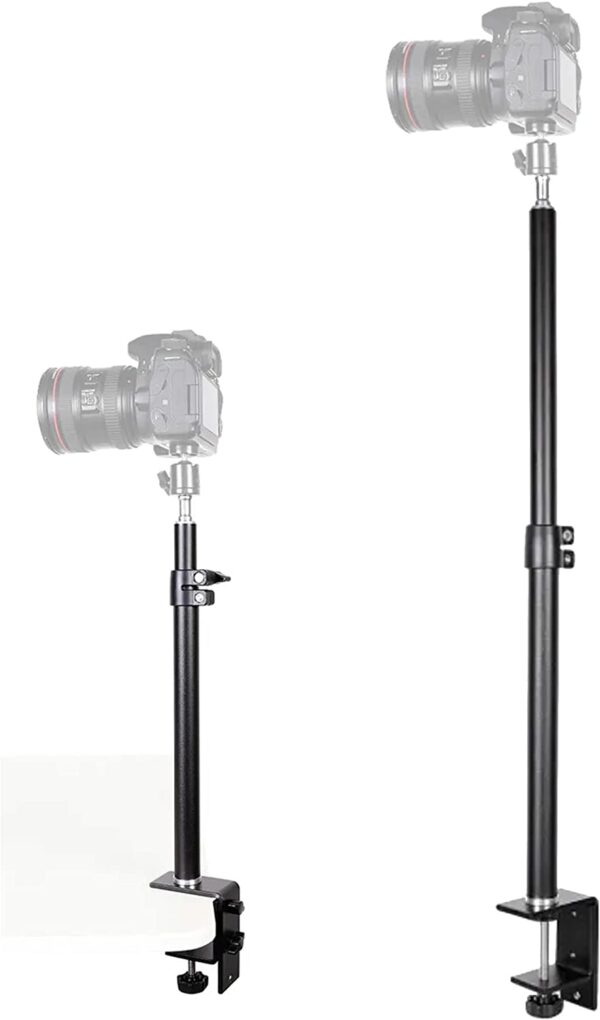 TronicXL Klemstatief, telescopische houder voor camera, tafelstatief, lichtstatief met 1/4 inch kogelkop, verstelbare houder, tafelklem voor DSLR-camera, ringlicht, live streaming video - Afbeelding 2