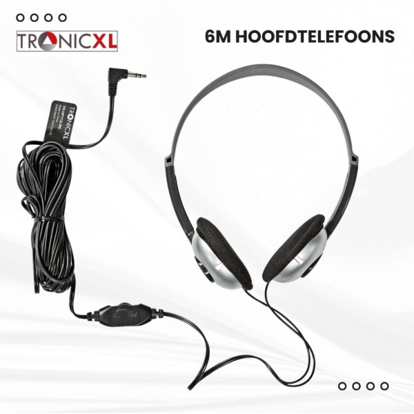 TronicXL TV hoofdtelefoon 6m lange kabel hoofdband geschikt voor TV Samsung LG Sony Toshiba DYON JVC Philips Apple iPad iMac computer etc. - stereo - jack - plug - Afbeelding 2