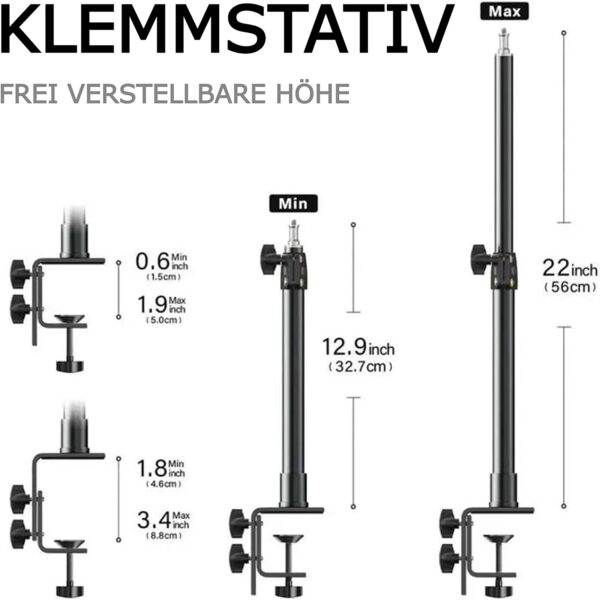 TronicXL Klemstatief, telescopische houder voor camera, tafelstatief, lichtstatief met 1/4 inch kogelkop, verstelbare houder, tafelklem voor DSLR-camera, ringlicht, live streaming video - Afbeelding 3