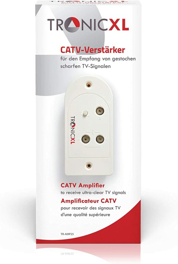 TronicXL Professionele kabeltelevisie versterker CATV kabel televisie twee-apparaat versterker achterkanaal tv-versterker 15dB met 2 uitgangen en versterkingsregeling DVB-C