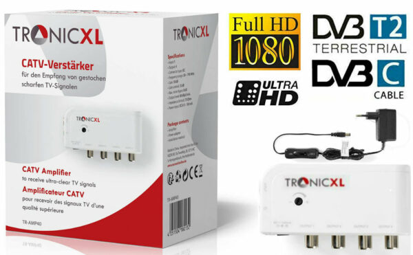 TronicXL antenneversterker voor kabel Vier apparaten versterker adapter/ DVBT DVBT2 DVB-T DVBC DVB-C versterker Amplifier TV Cable DVB-T2 signaalversterking - Afbeelding 2