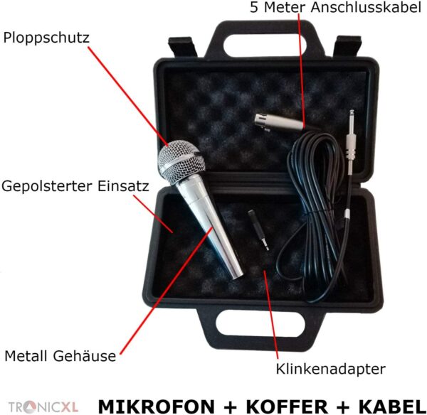 TronicXL Dynamische microfoon zang & podium + koffer + 5 m kabel XRL klinke Mic Set Micro zangs Micro dynamisch - Afbeelding 4