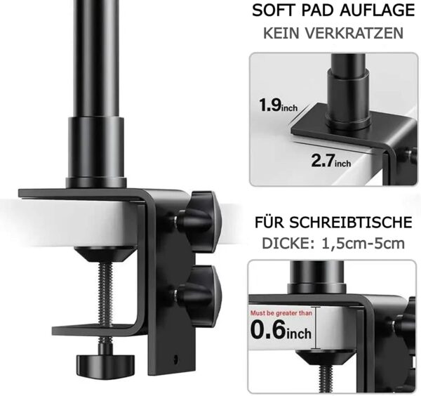 TronicXL Klemstatief, telescopische houder voor camera, tafelstatief, lichtstatief met 1/4 inch kogelkop, verstelbare houder, tafelklem voor DSLR-camera, ringlicht, live streaming video - Afbeelding 5