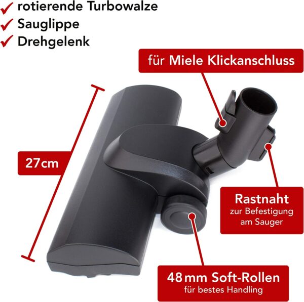 Maxorado Turboborstel Stofzuiger vloerzuigmond met draaiende roller mondstuk reserveonderdeel geschikt voor Miele stofzuiger S1 S500 S700 S2 S4 S5 S6 S7 S8 mondstuk borstel accessoires tapijt dierenhaar - Image 5