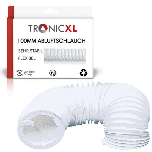 TronicXL drogeraccessoires, PVC-afvoerslang 100 mm en 3 m voor droger, airconditioning, etc.. I-slang voor luchtafvoer.