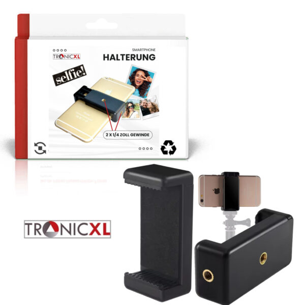 TronicXL Universele smartphone-houder. Statief Adapter-bevestiging, geschikt voor Smartphone Apple iPhone, Samsung, Sony, LG, Huawei en Cubot ZTE