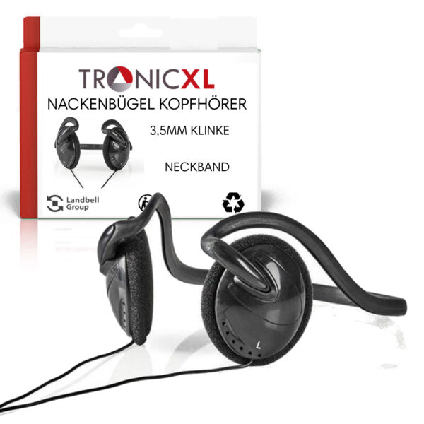 TronicXL Design hoofdtelefoon, nekbeugel, nekband, stereo hoofdband 3,5mm jack geschickt voor smartphone, iPhone en mobiele telefoon (kabel nekbank)