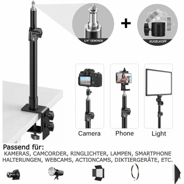 TronicXL tafelklem, statiefbevestiging voor webcam,I klem statief in hoogte verstelbaar, I klem standaard, geschikt voor Logitech C920 Brio 4K C925e C922x C922 C930e C930 C615 en geschikt voor Microsoft Aukey tafelstandaard - Afbeelding 5