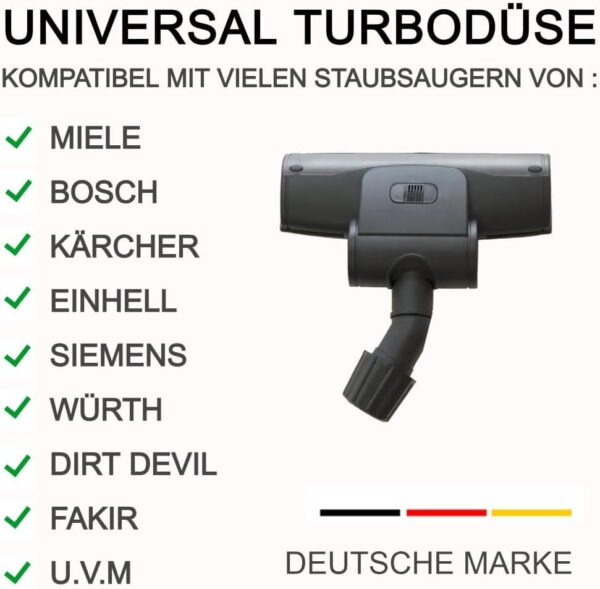 Maxorado universeel turboborstel voor uw stofzuiger- turbo mondstuk - vloerzuigmond - 30-37 mm –  geschikt voor Miele, Bosch, Siemens, Philips, Nilfisk, AEG, Inventum, Bestron, Karcher, Numatic - stofzuigerborstel - universeel - Afbeelding 5