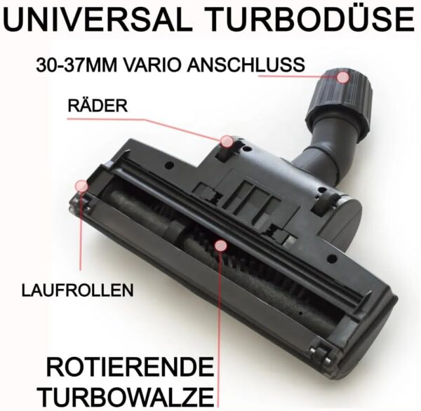 Maxorado universeel turboborstel voor uw stofzuiger- turbo mondstuk - vloerzuigmond - 30-37 mm –  geschikt voor Miele, Bosch, Siemens, Philips, Nilfisk, AEG, Inventum, Bestron, Karcher, Numatic - stofzuigerborstel - universeel - Afbeelding 3