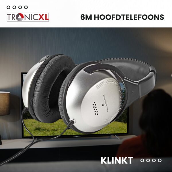TronicXL Televisie hoofdtelefoon - 6 m lange kabel, Koptelefoon, hoofdbeugel, stereo tv, headset, pc, hifi, beugel, telefoon, 3,5 mm jack en 6,35 mm jackstekker, kabel 6m - Afbeelding 5