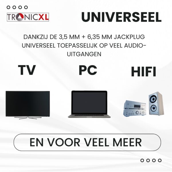 TronicXL Televisie hoofdtelefoon - 6 m lange kabel, Koptelefoon, hoofdbeugel, stereo tv, headset, pc, hifi, beugel, telefoon, 3,5 mm jack en 6,35 mm jackstekker, kabel 6m - Afbeelding 4