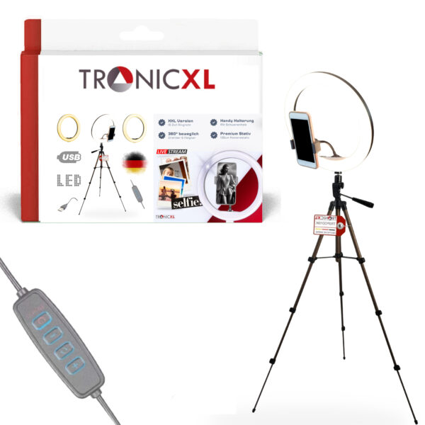 TronicXL premium Set - 1,05m camerastatief met ringlamp, Balhoofd en mobiele telefoonhouder voor uw smartphone en geschikt voor iPhone - statief - Tripod – ring light – licht – live video streaming – geschikt voor youtube, TikTok en meer - Afbeelding 2