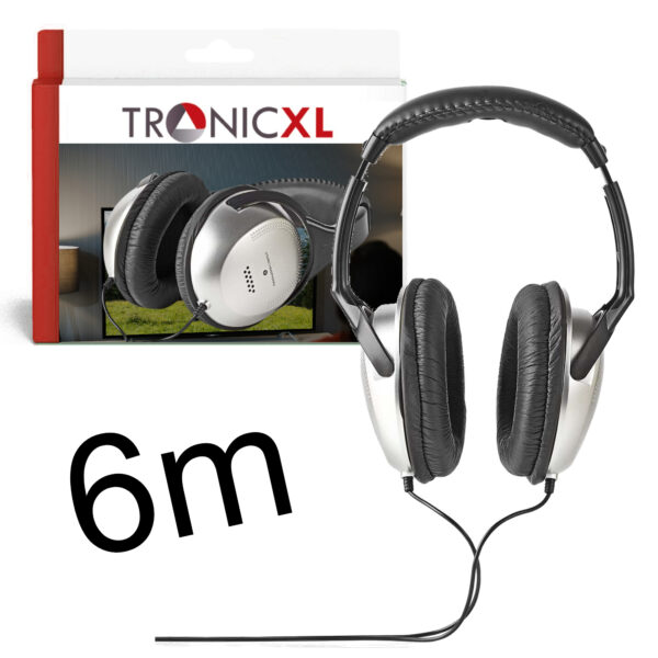 TronicXL Televisie hoofdtelefoon - 6 m lange kabel, Koptelefoon, hoofdbeugel, stereo tv, headset, pc, hifi, beugel, telefoon, 3,5 mm jack en 6,35 mm jackstekker, kabel 6m - Afbeelding 8