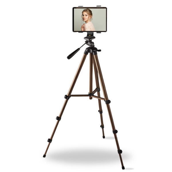 TronicXL Tablet en Camera statief 134 cm universeel voor uw tablet tot 19,5 cm - geschikt voor iPad Mini Air 1 2 Samsung Android - camera tripod met 3-weg panoramische kop – studio statief - Afbeelding 2