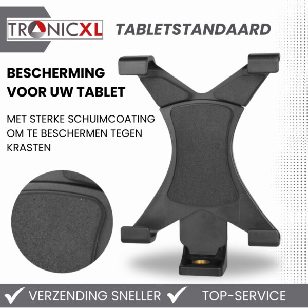 TronicXL Tablet en Camera statief 134 cm universeel voor uw tablet tot 19,5 cm - geschikt voor iPad Mini Air 1 2 Samsung Android - camera tripod met 3-weg panoramische kop – studio statief - Afbeelding 7