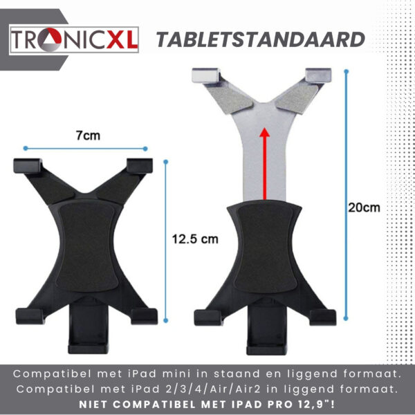 TronicXL Tablet en Camera statief 134 cm universeel voor uw tablet tot 19,5 cm - geschikt voor iPad Mini Air 1 2 Samsung Android - camera tripod met 3-weg panoramische kop – studio statief - Afbeelding 5
