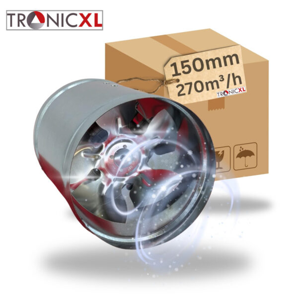 TronicXL 150mm Premium industriele axiale buisventilator 270 m³/h – afzuigventilator – ventilator – toevoerlucht – afvoerlucht - pijpventilator kanaalventilator voor continu gebruik – Blower, FAN