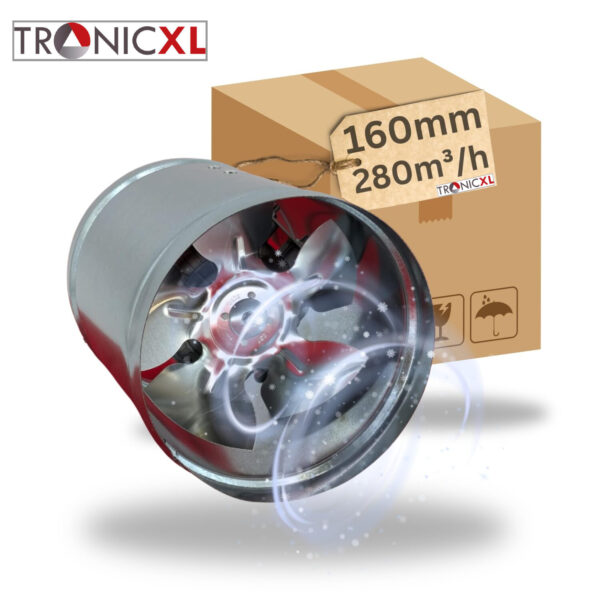 TronicXL Premium 160mm Industriële axiale buisventilator 280 m³/uur – stalen toevoerlucht en afvoerventilator – toevoerlucht en afvoerlucht – Pijp ventilator - kanaalventilator voor permanent gebruik - Blower – FAN – 16,0cm