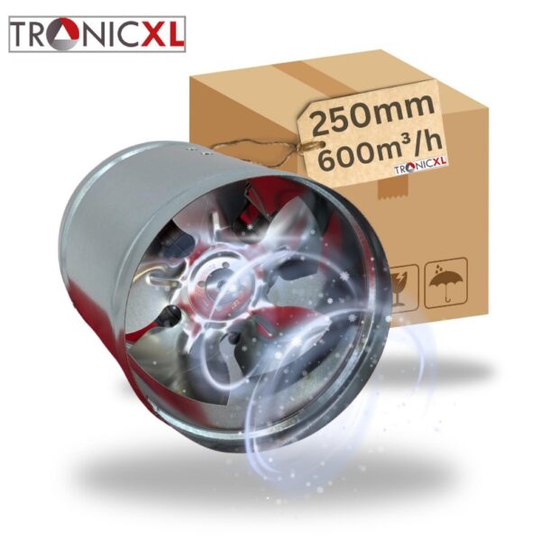 TronicXL Premium 250mm Industriële axiale buisventilator 600 m³/uur – stalen toevoerlucht en afvoerventilator – toevoerlucht en afvoerlucht – Pijp ventilator - kanaalventilator voor permanent gebruik – FAN – Blower - 25,0 cm