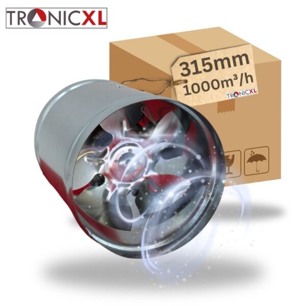 TronicXL Premium 315mm industriële axiale buisventilator 1000 m³/uur – stalen toevoerlucht en afvoerventilator – toevoerlucht en afvoerlucht – buis ventilator - kanaalventilator voor permanent gebruik – Blower – FAN - 31,5 cm