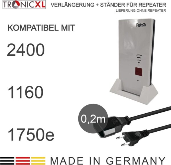 TronicXL repeater standaard met kabelverlenging 0,2m geschikt voor Fritz Repeater 2400 1160 1750e AVM Fritz! – WLAN Houder - stand (0,2 m Kabel + standaard) - Afbeelding 5