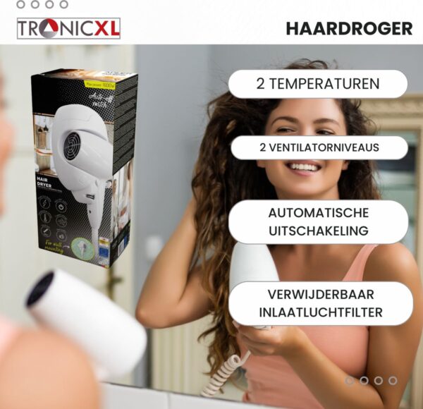 TronicXL Haardroger 2-delig - Hairstyler voor thuis en uw bedrijf - Föhn inclusief houder en muurbevestiging - voor uw vakantieappartement en meer - Afbeelding 7