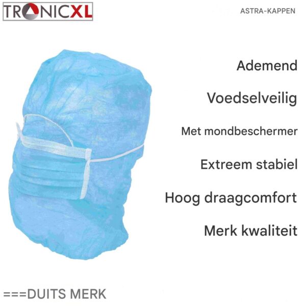 TronicXL 1000 stuks Astro mutsen met mondkap – Haarnet – Wegwerp Vliesmuts – Operatiekap – Blauw - Afbeelding 2