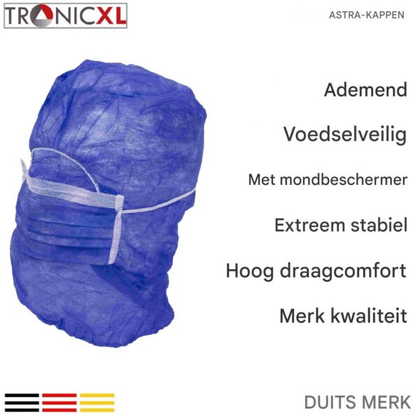 TronicXL 1000 stuks Astro mutsen met mondkap – Haarnet – Wegwerp Vliesmuts – Operatiekap – donkerblauw - Afbeelding 3